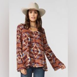 Aztec Print Rayon Twill Peasant Blouse